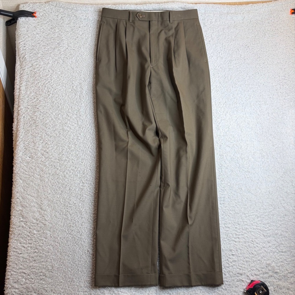 Lauren Ralph Lauren Mens 32x32 Pleated Wool Dress Pants Brown Cuffed Comfort